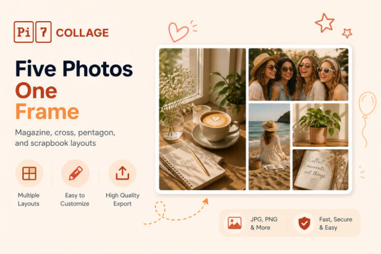 5 photo collage example - five pictures in one frame made with Pi7
