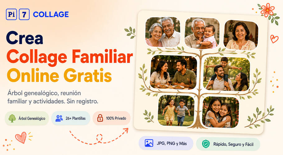 Ejemplo de collage familiar - árbol genealógico con más de 26 plantillas de Pi7 Collage