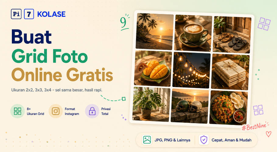 Contoh grid foto online - 9 foto dalam grid 3x3 dibuat dengan Pi7 Kolase
